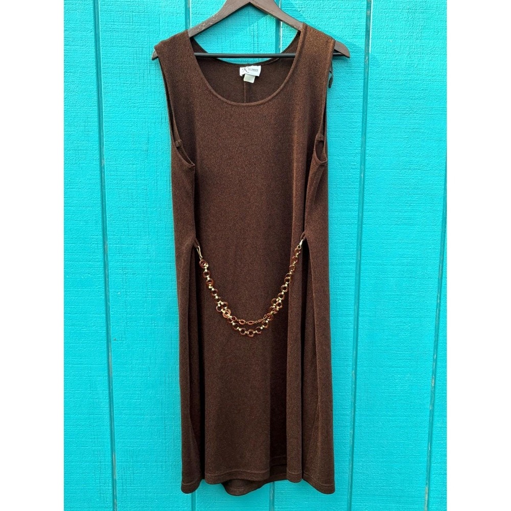K Woman Brown Metallic Ribbed Cardigan and‎ Chain Detail Dress 2 Piece Set 18W - Picture 8 of 9